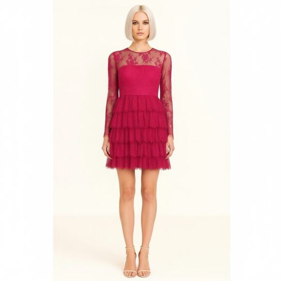 Monique Lhuillier Tiered Floral Lace Dress Excellent Pre-Loved Condition 4 - Picture 1 of 6